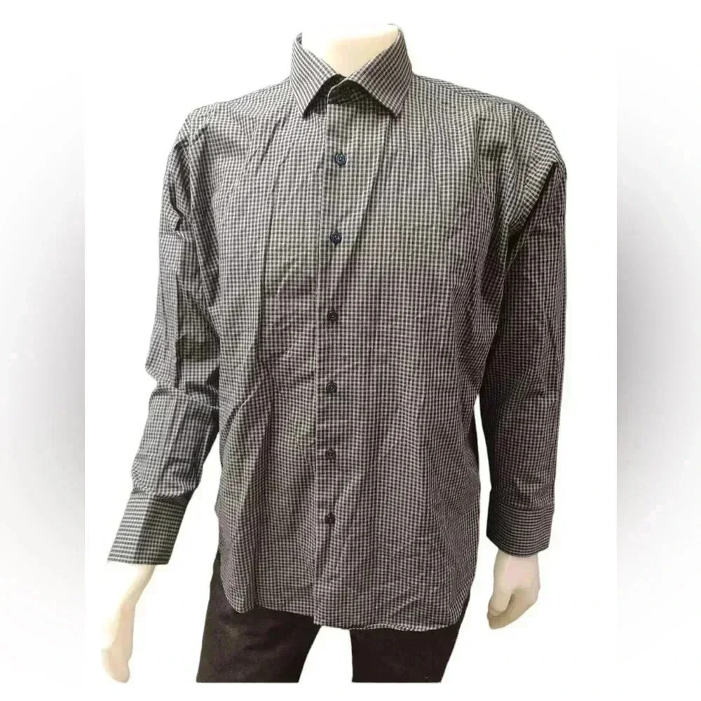 Alfred Sung Non Iron Blue Checkered Dress Shirt Size XL